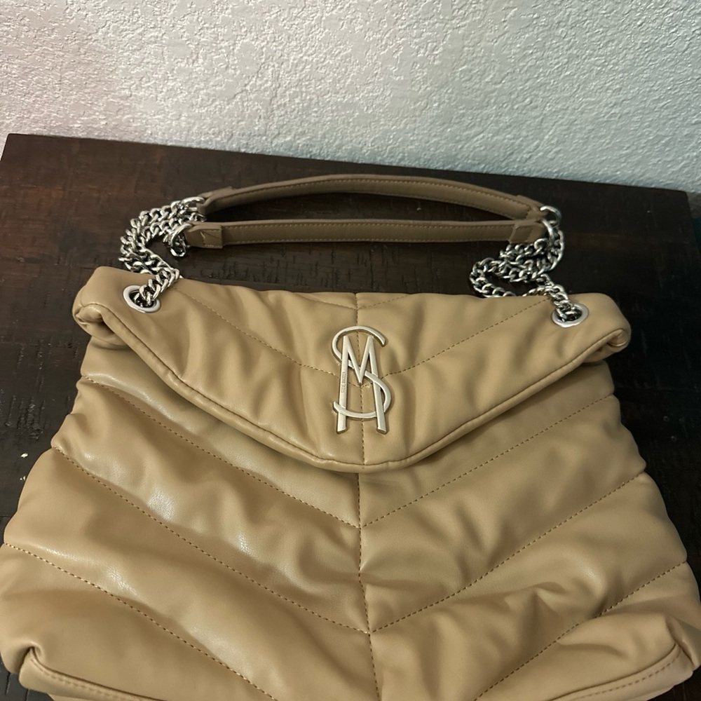 Steve Madden Tan Chevron Shoulder Bag with Chain Straps